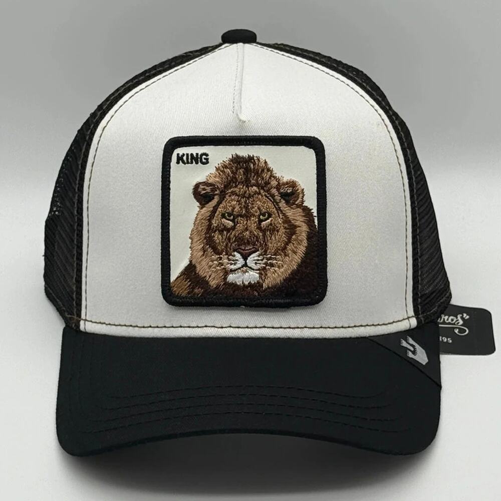 Goorin Bros The Farm King Lion Leather Patch Black / Cream Trucker Hat Snapback